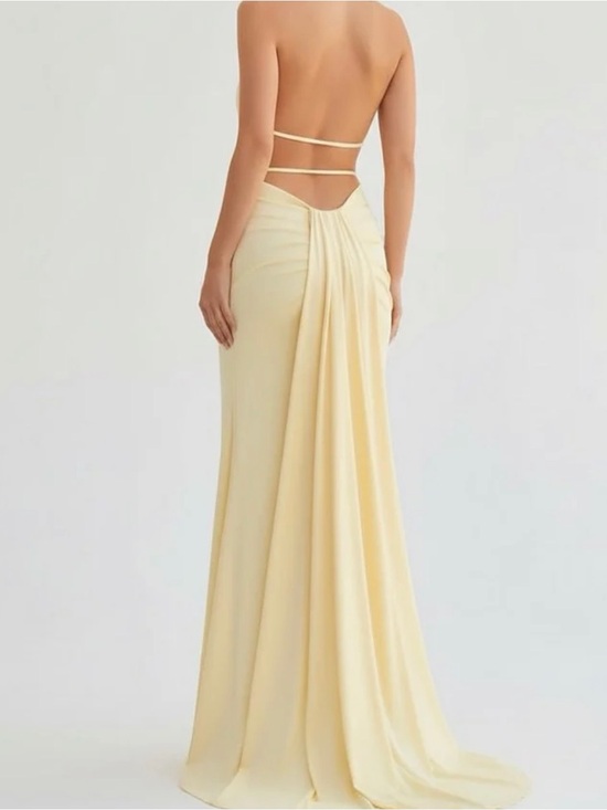Kissprom Dresses & Skirts - Kissprom Backless Draped Evening Gown in Soft Cream